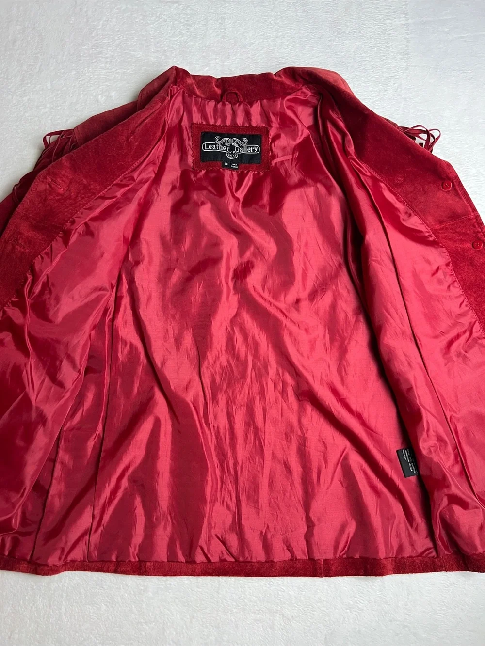 Vintage Leather Gallery Red Suede Leather Fringe Jacket Western Boho Women’s Med - Picture 2 of 11